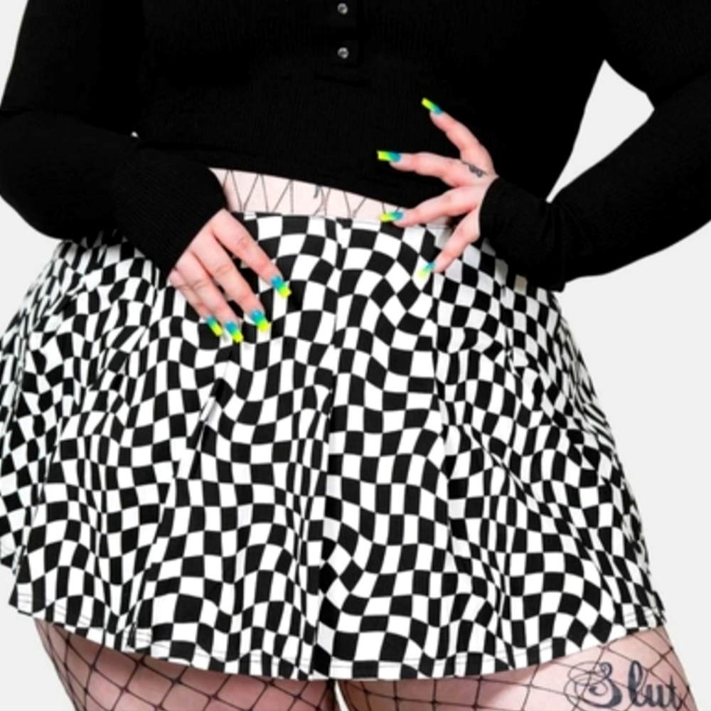 Killstar Black and White Checkered Mini Skirt
